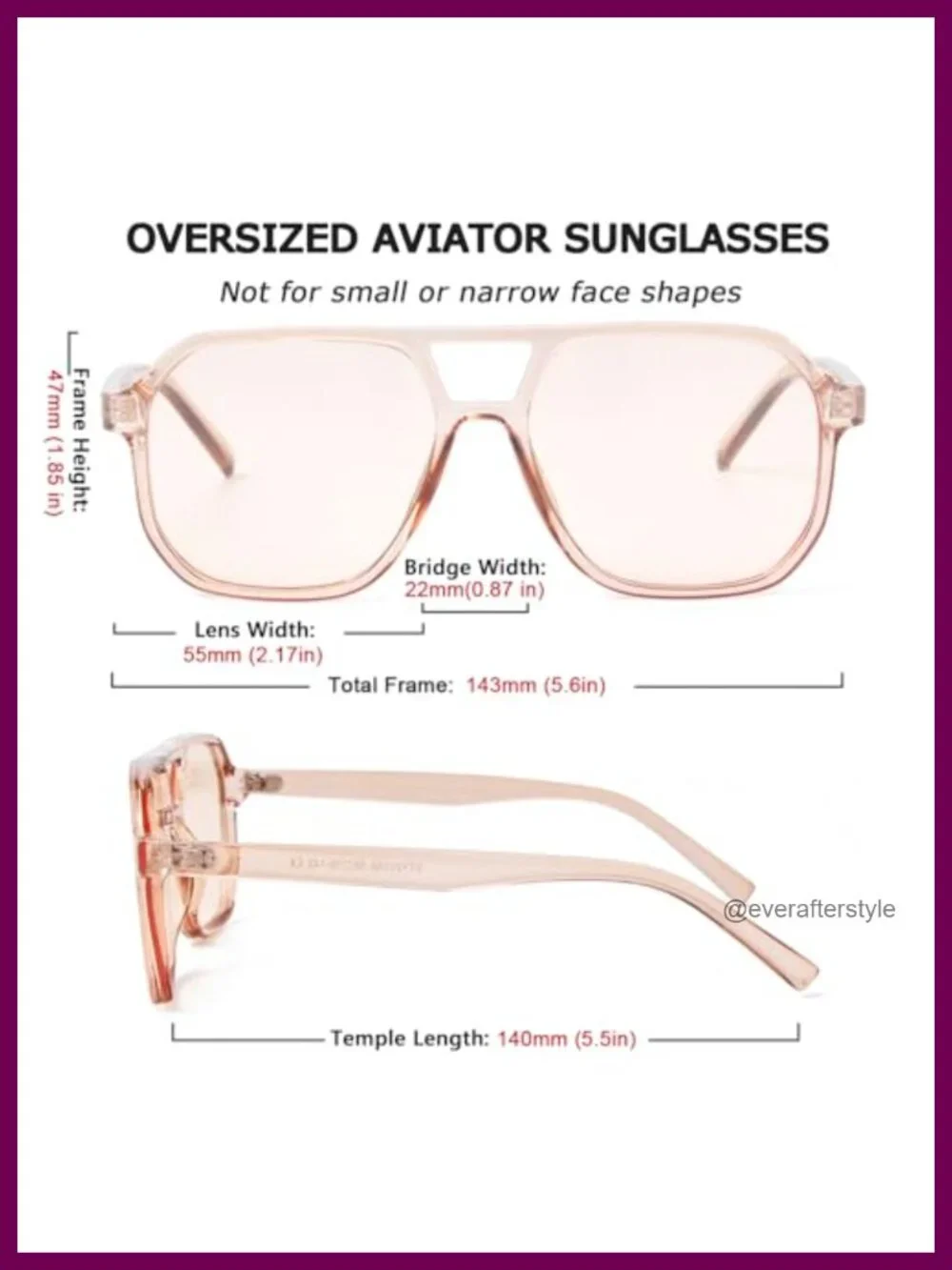Oversized Retro Clear Aviator Sunglasses UV400 Women Men Square Frame